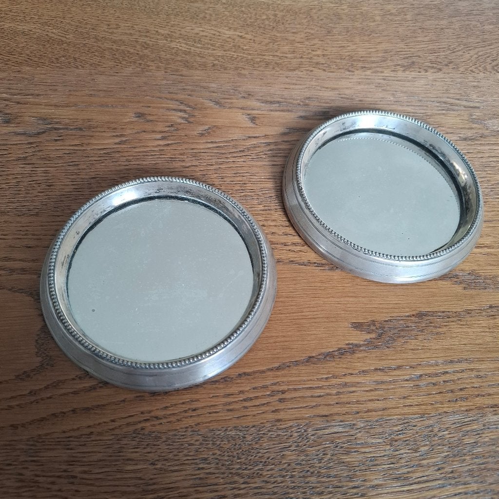 2 Vintage Versilverde Flesonderzetters / Glazenonderzetters, Antiek en Kunst, Antiek | Goud en Zilver, Ophalen of Verzenden, Zilver