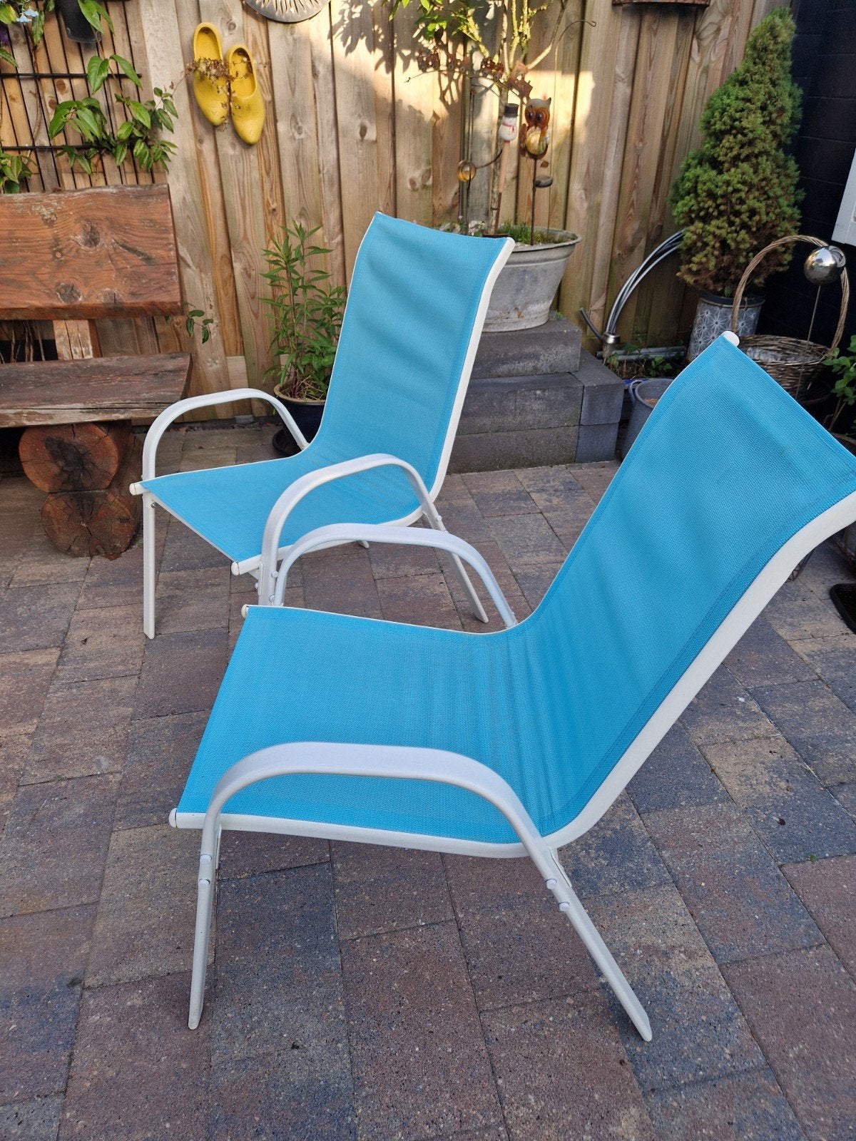 4 Nieuwe Tuinstoelen (2 Ongeopend) - Turquoise/Wit, Tuin en Terras, Tuinstoelen, Ophalen of Verzenden