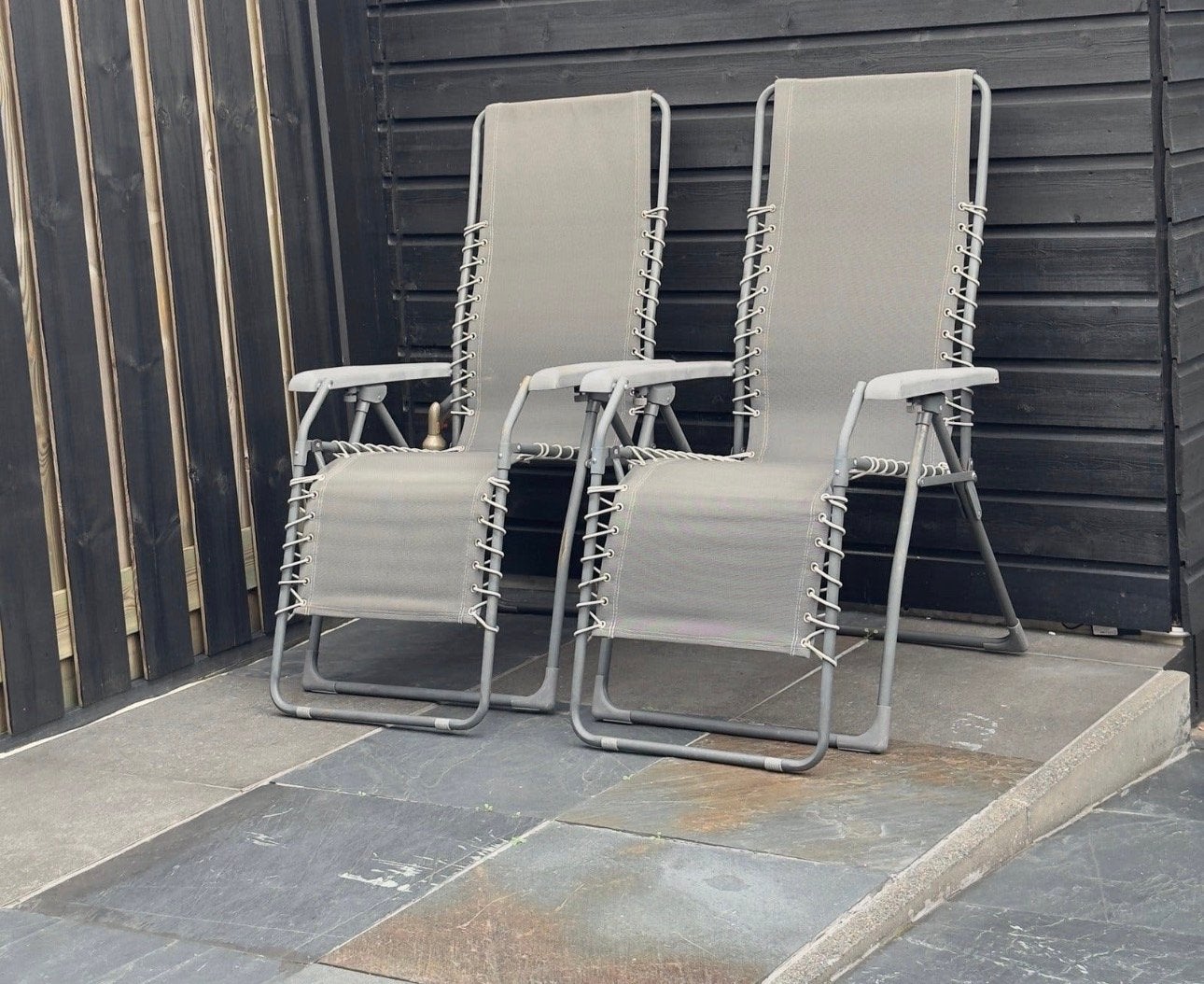 2x Relaxstoel - Gebruikt tuinstoel tuin stoel, Ophalen, Gebruikt, Metaal