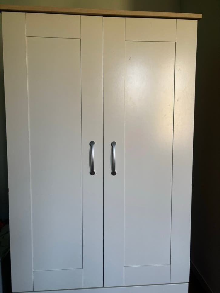 Witte kledingkast met lades en hangruimte 181*104*55 cm, Ophalen, Gebruikt, 100 tot 150 cm, Degelijk