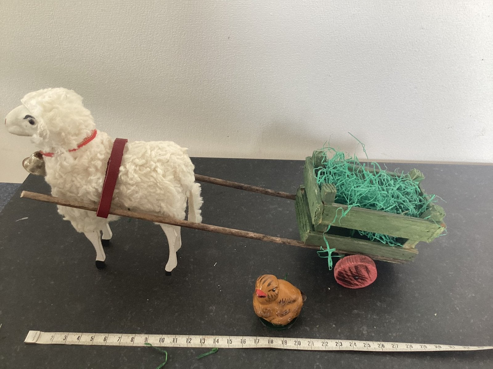 Oud wollen schaap met kar en kuikentje, Ophalen of Verzenden, Gebruikt