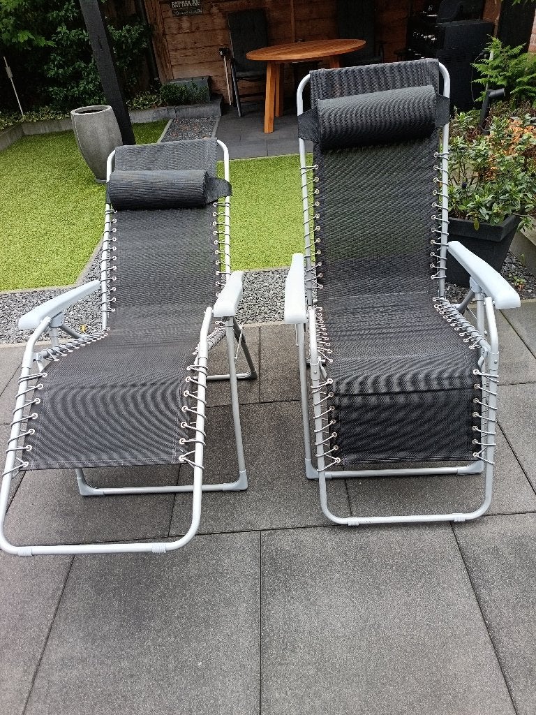 2 verstelbare tuin zit/ligstoelen, Ophalen, Zo goed als nieuw, Aluminium, Inklapbaar