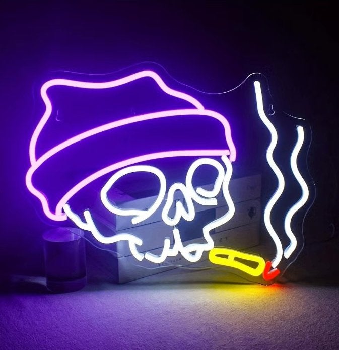 LED lamp neon stijl Rokende Schedel (42 x 31cm)