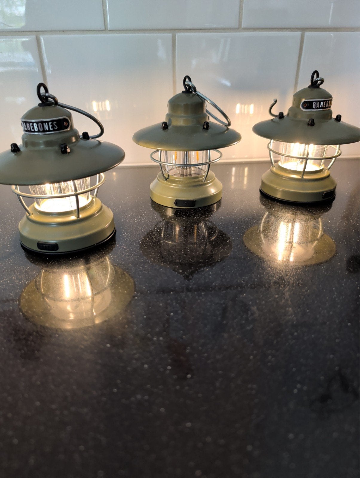 Set van 3 Barebones mini lantaarns, oplaadbaar, groen, Metaal, Overige merken, Ophalen of Verzenden, Zo goed als nieuw