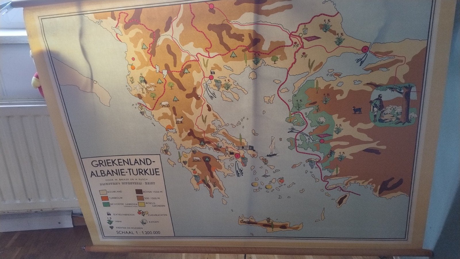 Vintage schoolkaart Griekenland, Albanië, Turkije, Boeken, Landkaart, 1800 tot 2000, Onbekend, Gelezen