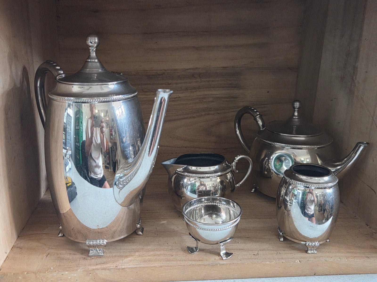 Antiek verzilverd theeservies - 5-delig, Ophalen of Verzenden, Zilver