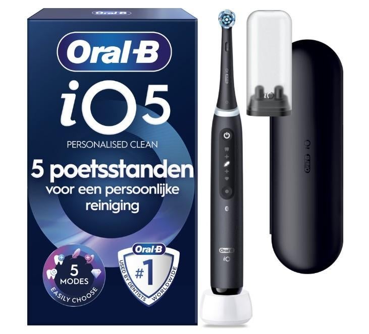 Oral B IO5 zwart compleet in doos 1 jaar garantie!, Weena 10, Oral b, Ophalen of Verzenden, Zo goed als nieuw