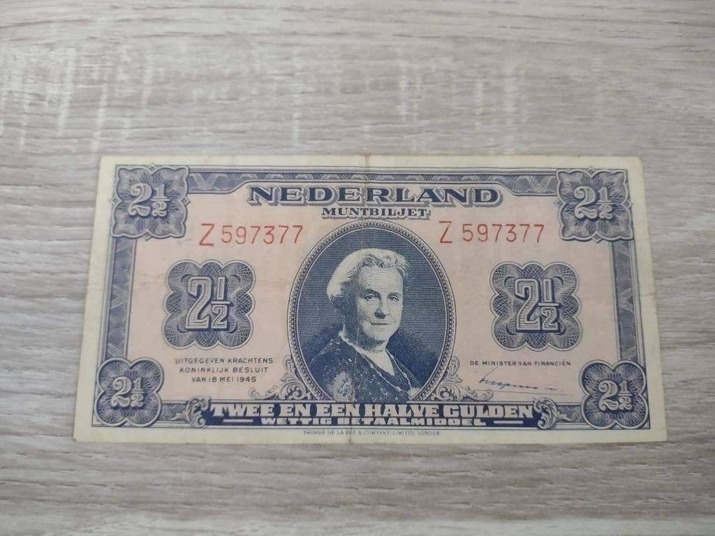 Meest zeldzame variant biljet 2,5 gulden 1945, Z-serie, Ophalen of Verzenden