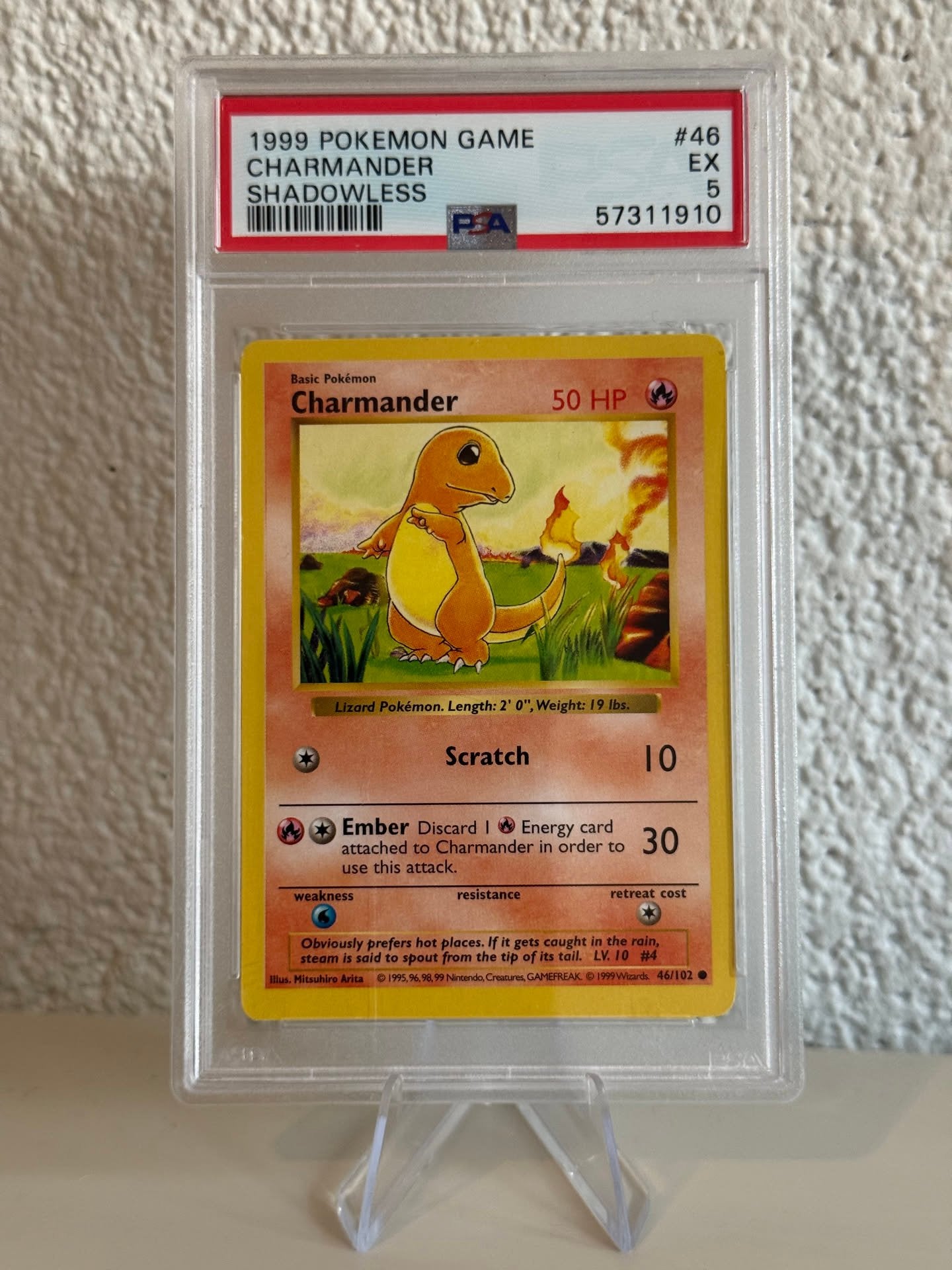Pokemon | Charmander | PSA 5 | 46/102 | Shadowless |, Ophalen of Verzenden, Zo goed als nieuw, Losse kaart