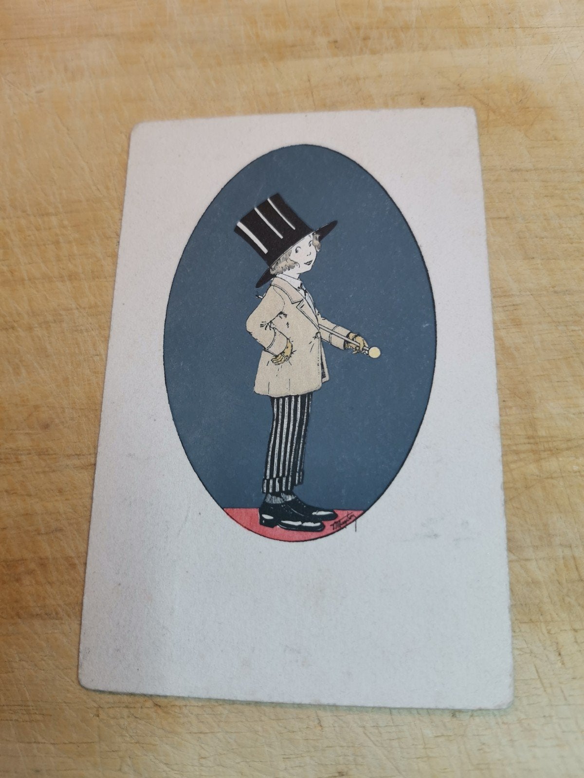 Oude kaart met jongen in hoge hoed, gestempeld 1923, Verzamelen, Ophalen of Verzenden
