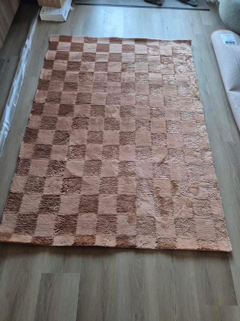Vloerkleed met geblokt patroon - 160x230 cm, Modern, Geblokt, 150 tot 200 cm, Ophalen of Verzenden, Bruin