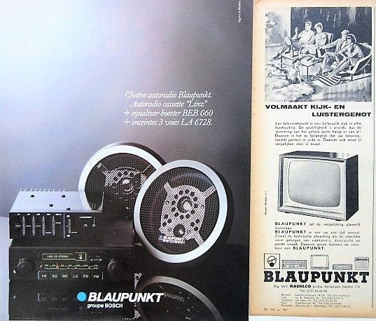 5 vintage advertenties reclames Blaupunkt audio video 57-90, Ophalen of Verzenden, Gebruikt, Reclamebord