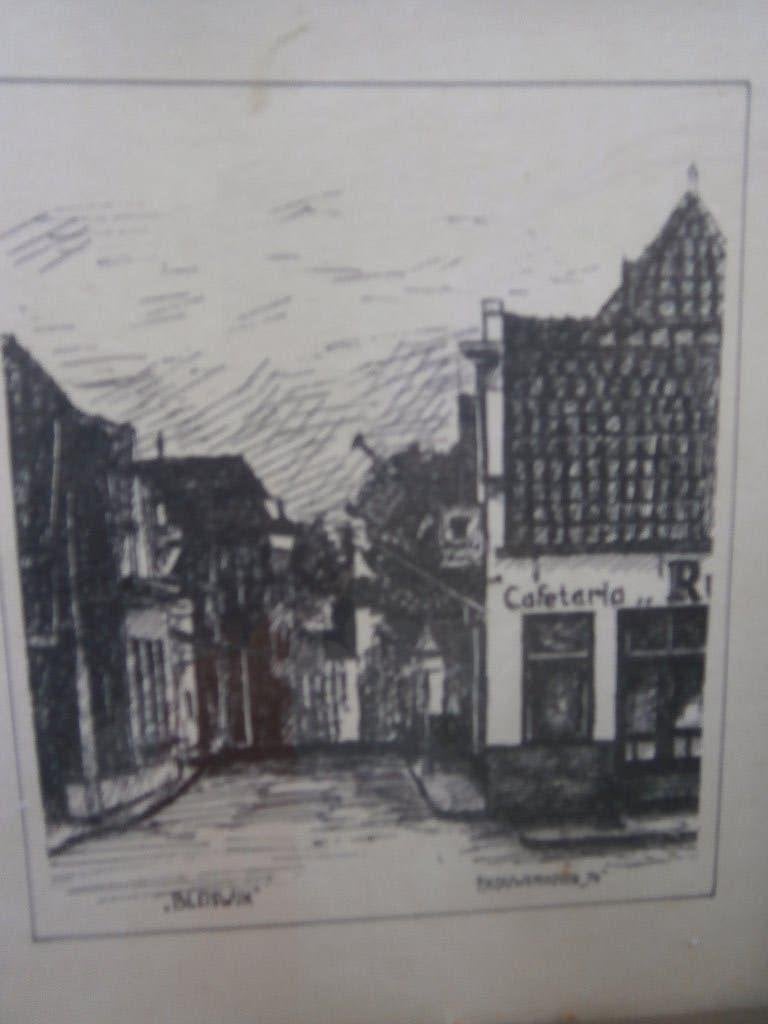 Aquarel van een Cafetaria in Bleiswijk, Antiek en Kunst, Ophalen of Verzenden, Stads- / dorpsgezicht, Papier