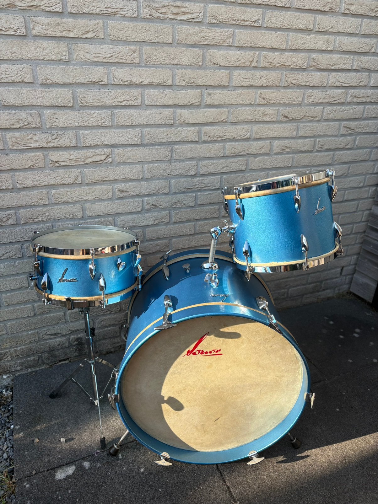 Vintage sonor setje 50’s student setje met lamp in bassdrum, Muziek en Instrumenten, Ophalen, Gebruikt, Sonor