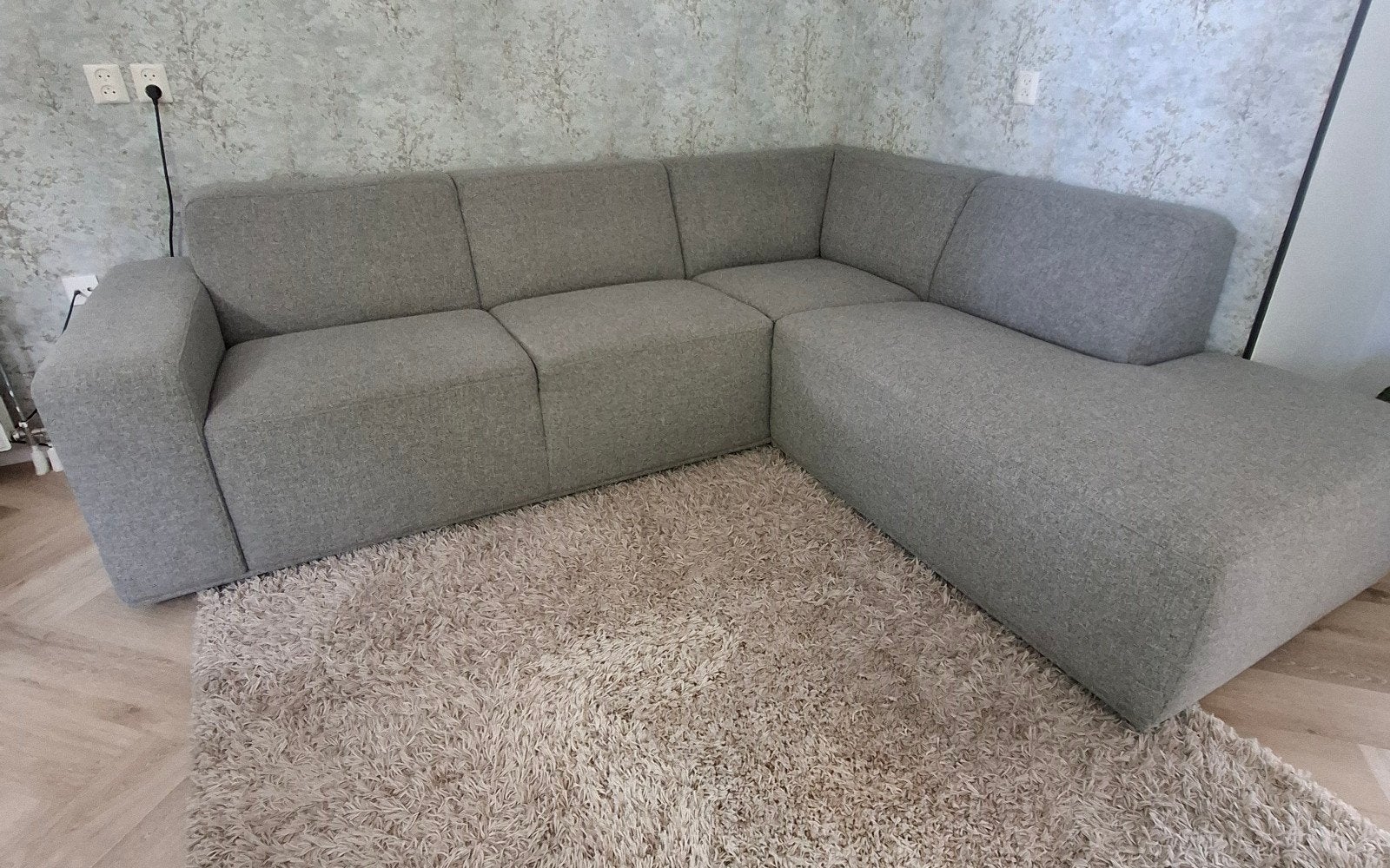 Grijze hoekbank Pronto met hocker - 255/217 cm, Ophalen, Gebruikt, Stof