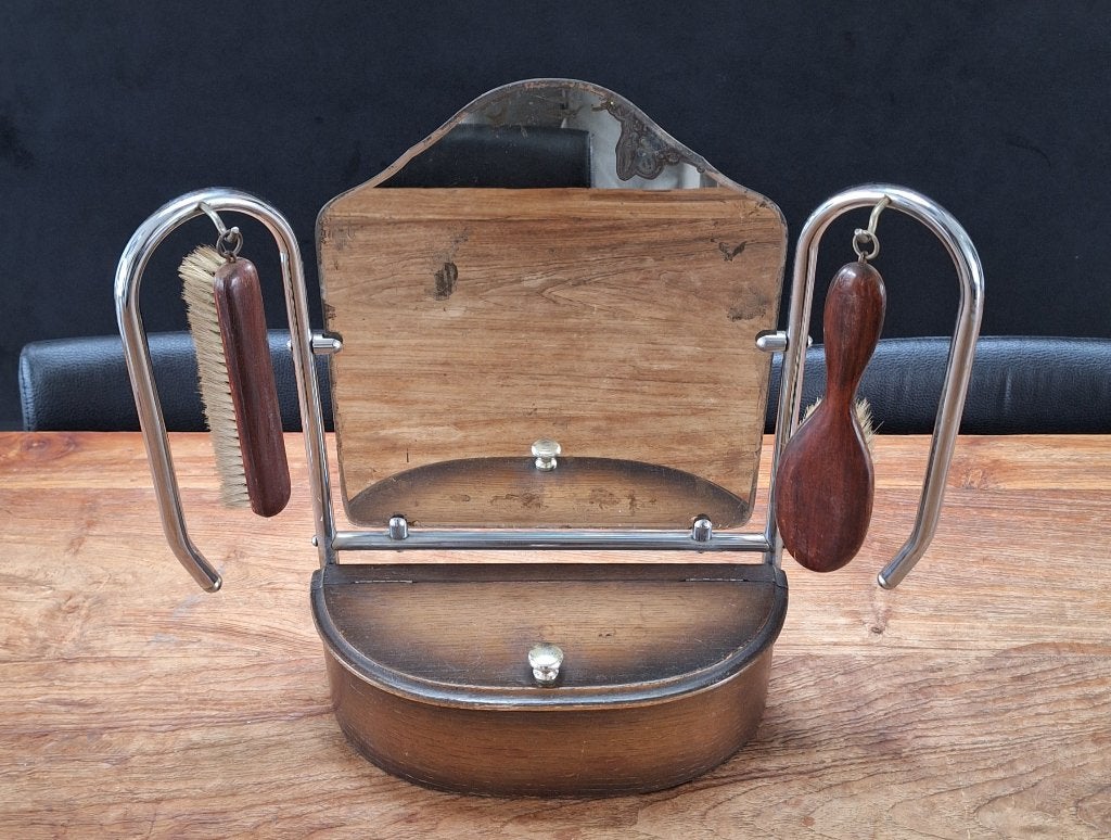 vintage hal-spiegel make-up organizer houten opberg-kistje, Ophalen of Verzenden, Huis en Inrichting