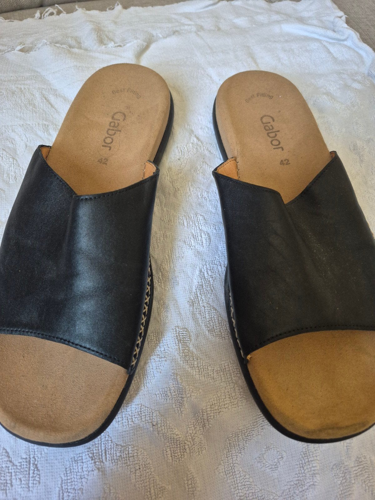 Gabor slippers maat 42, zwart leer, zo goed als nieuw, Slippers, Zwart, Gabor, Ophalen of Verzenden