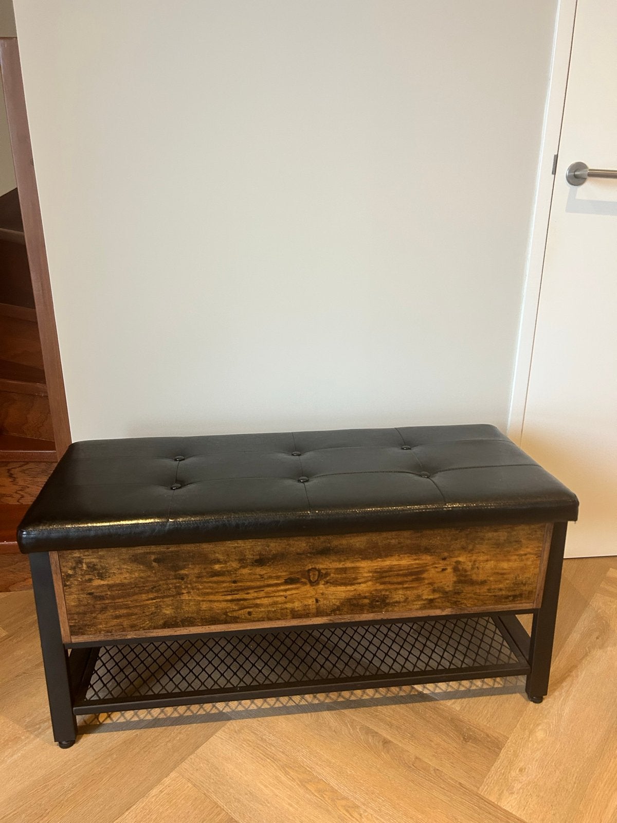 Opbergbankje met Zwart Kunstleer en Hout-Look, Huis en Inrichting, Stoelen, Ophalen, Twee, Zwart, Zo goed als nieuw