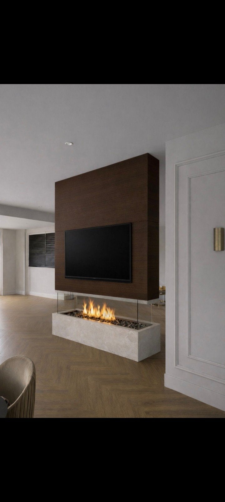 Moderne Cinewall met geïntegreerde haard, 200 cm of meer, Nieuw, Ophalen of Verzenden, 200 cm of meer