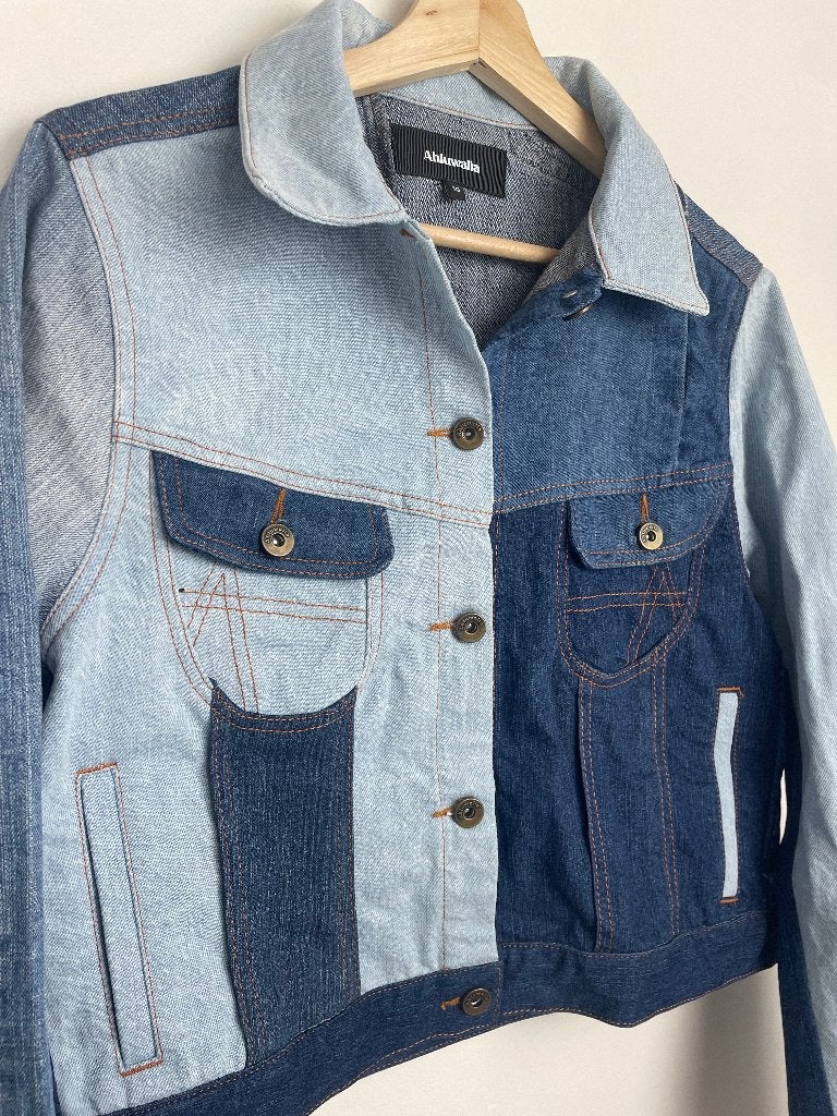 Ahluwalia Rework Patchwork denim jasje maat 10/38 M, Maat 38/40 (M), Blauw, Ahluwalia Studio Limited, Ahluwalia