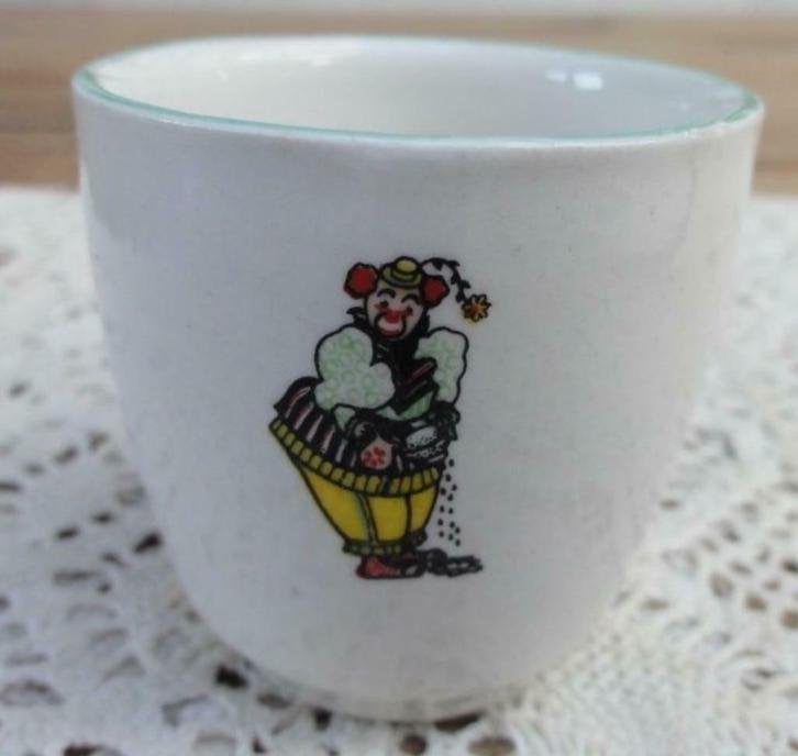 Engels eierdopje met clowns, Old Foley, Staffordshire, Ophalen of Verzenden