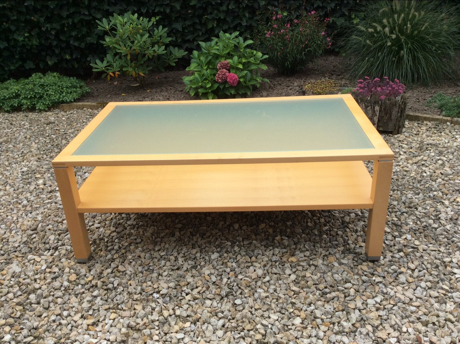 Salontafel 120x70 cm Ahorn blank met glasplaat, Ophalen, Gebruikt, 100 tot 150 cm, 50 tot 100 cm