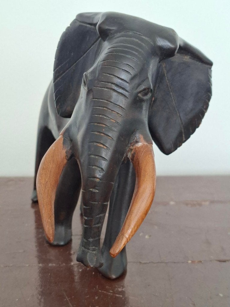 Vintage handgesneden grote houten olifant – jaren 70 retro, Ophalen of Verzenden, Gebruikt, Dier
