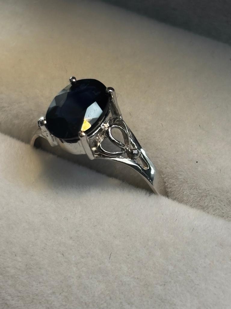 Saffieren Ring | Palladium 950 | met officieel certificaat, Nieuw, Ophalen of Verzenden, Kleiner dan 17, Met edelsteen