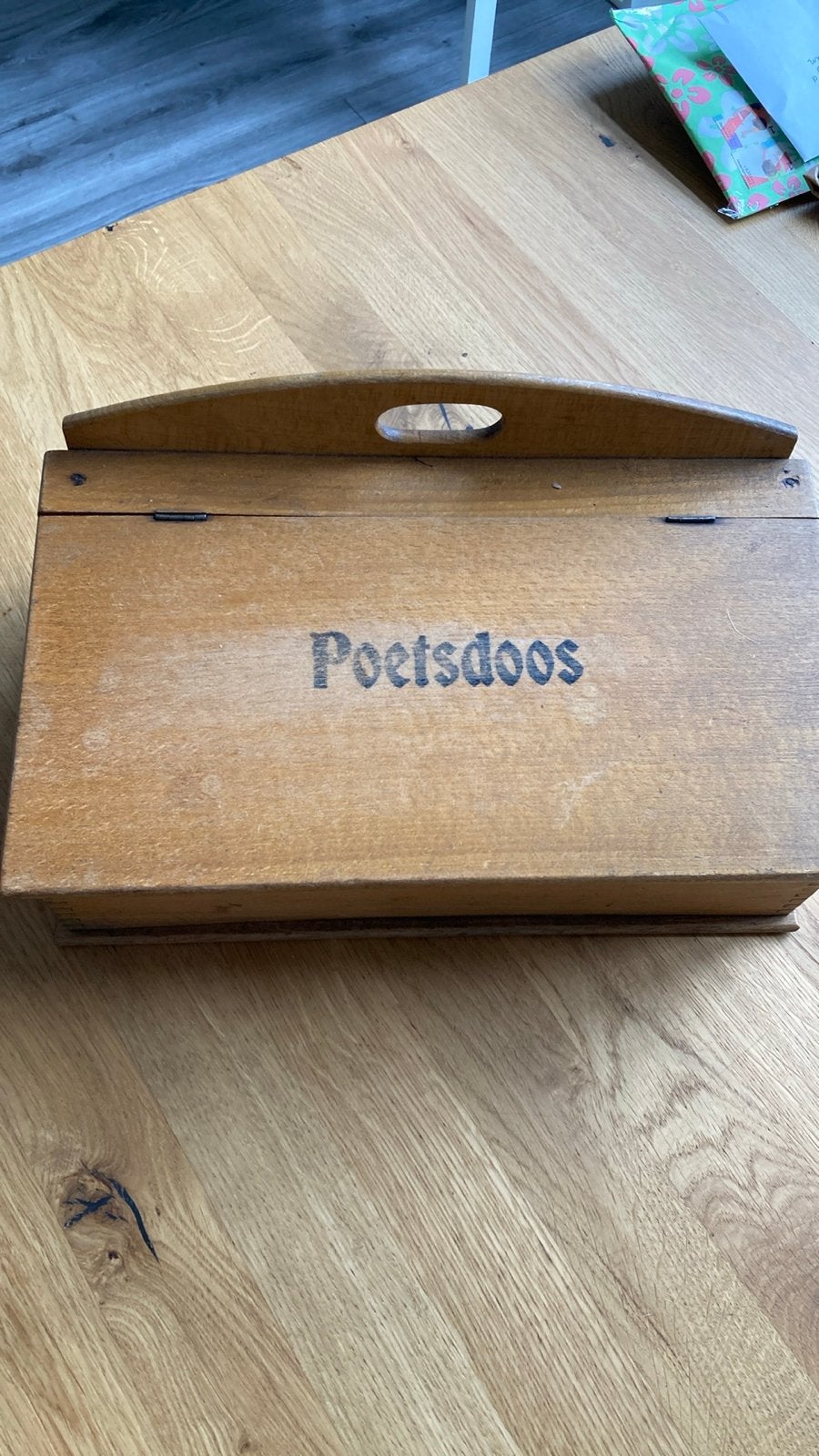 Vintage Houten Poetsdoos met Inhoud, Ophalen of Verzenden