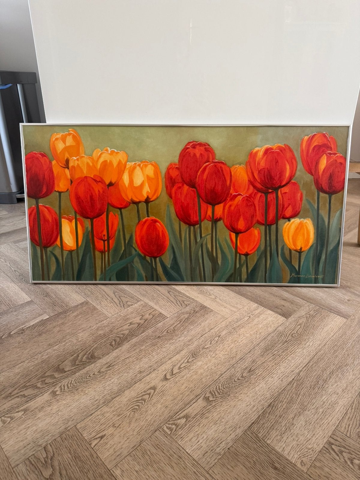 Grote zilverkleurige lijst met tulpen 100X50, Ophalen of Verzenden