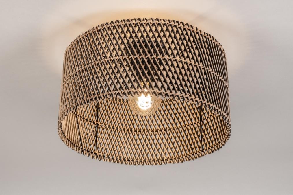 40cm plafondlamp bamboe riet hoekbank bank bed tafel lamp, Ophalen of Verzenden, Nieuw, Metaal, Minder dan 50 cm