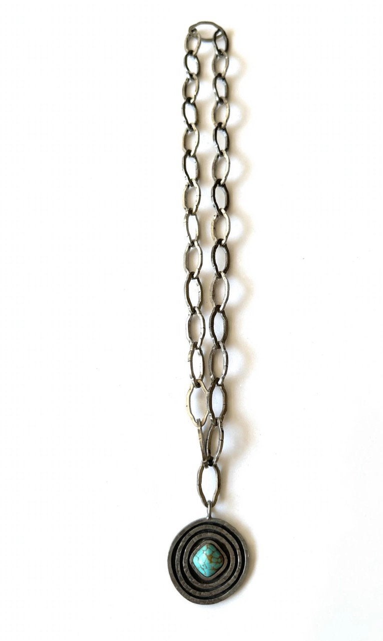 Jørgen Jensen 292 - 70cm Pewter Ketting met Turquoise Hange, Sieraden, Tassen en Uiterlijk, Kettingen, Ophalen of Verzenden, Zo goed als nieuw