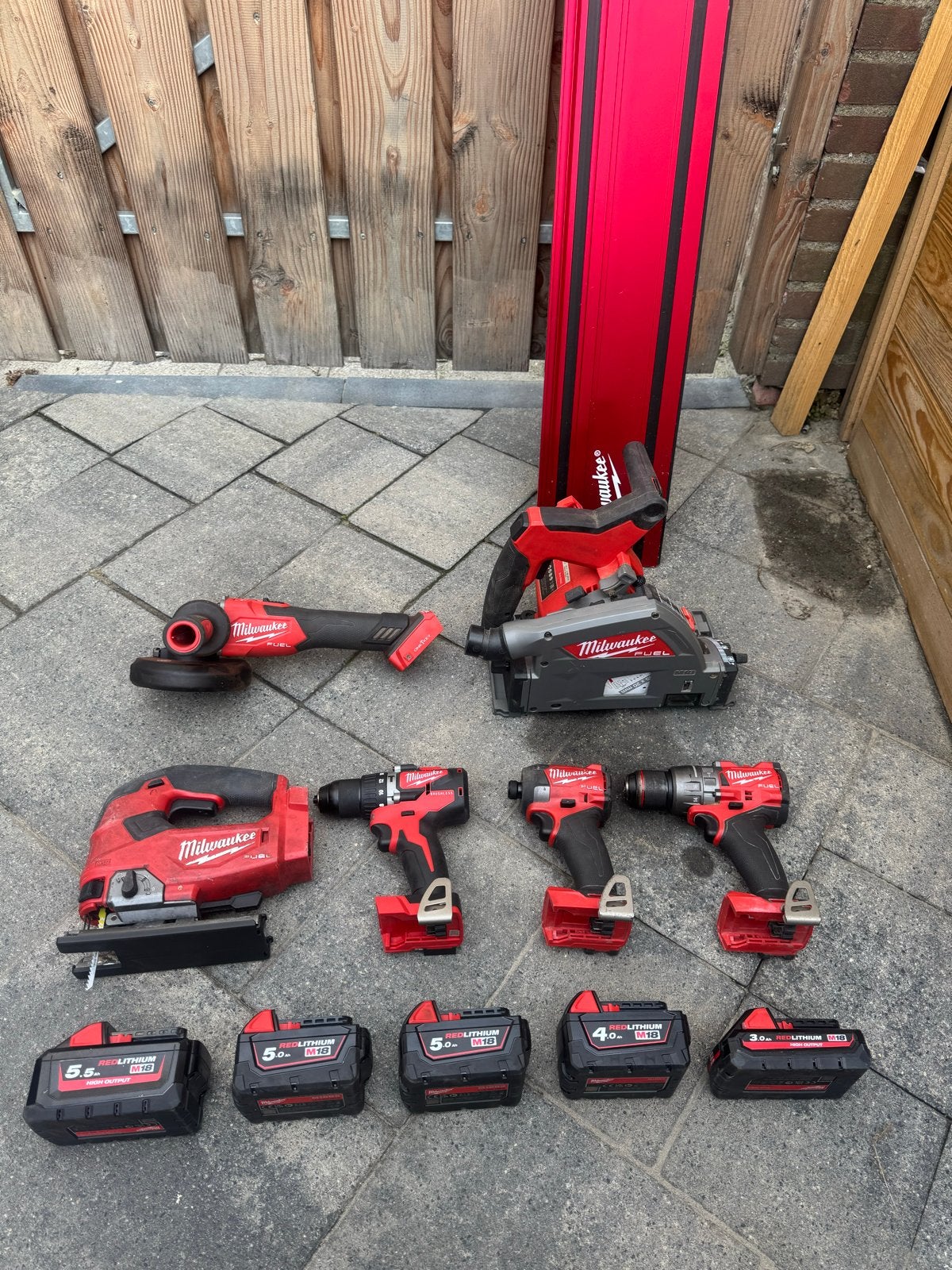 Milwaukee set: 6 machines en 5 accu's (z.g.a.n.), Ophalen of Verzenden, Zo goed als nieuw, Gereedschapsset, Milwaukee
