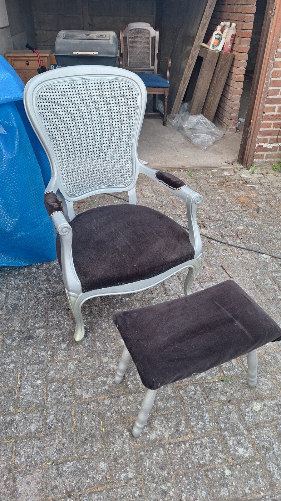 Barok fauteuil met klein voetenbankje, Antiek en Kunst, Ophalen