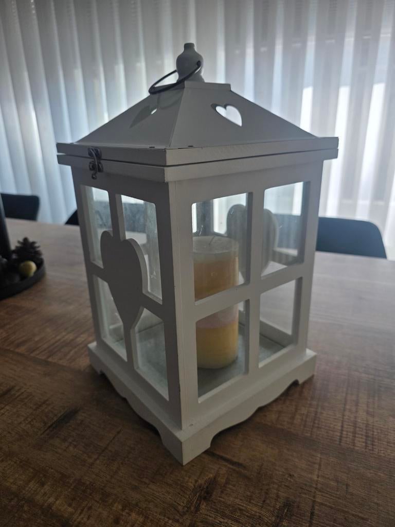 Witte decoratieve lantaarn met hartjes, Hout, Ophalen of Verzenden, Wit, Landelijk