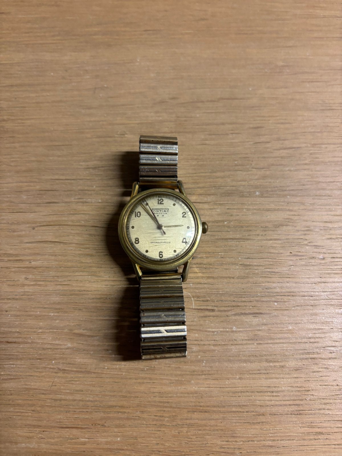 Vintage Pontiac Nageur – Mechanisch Herenhorloge, Ophalen of Verzenden, Zo goed als nieuw, Leer, Overige merken