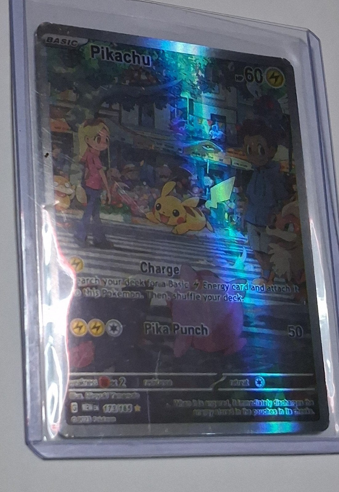 Pikachu Basic Pokémon Kaart - Foil 173/165, Ophalen of Verzenden, Zo goed als nieuw, Losse kaart, Foil