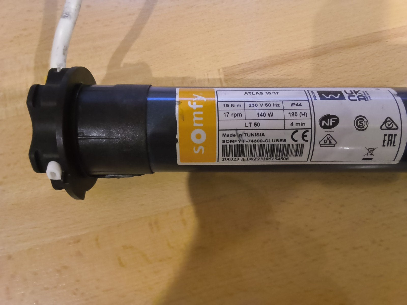 somfy buismotor atlas 15/17 140 watt, Ophalen, Overige kleuren, Minder dan 100 cm, Minder dan 100 cm
