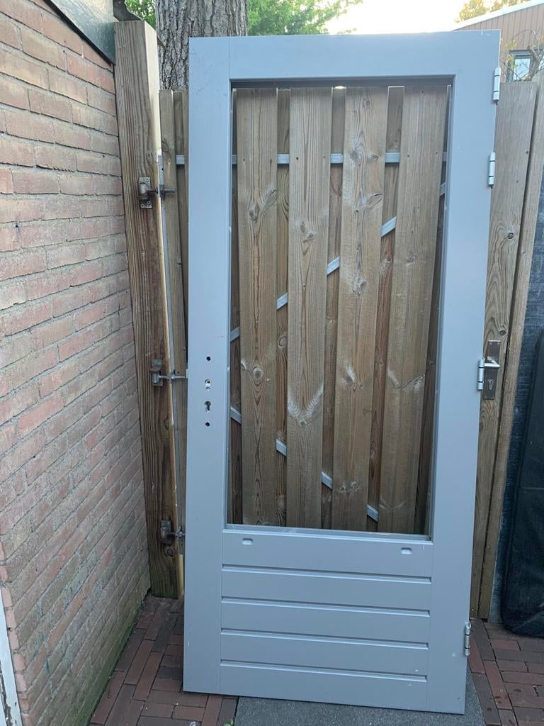 Hardhouten deur (92,5x211,5cm), Doe-het-zelf en Verbouw, Deuren en Horren, Zo goed als nieuw, Buitendeur, 200 tot 215 cm, Ophalen