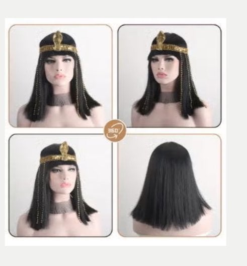 Egyptische koningin cosplay pruik zwart synthetisch, Ophalen of Verzenden, Nieuw
