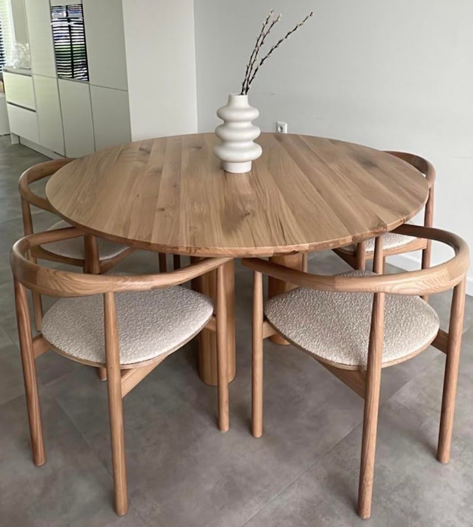 Eettafel 140 met 5 stoelen, Ophalen, 100 tot 150 cm, Eikenhout, 50 tot 100 cm