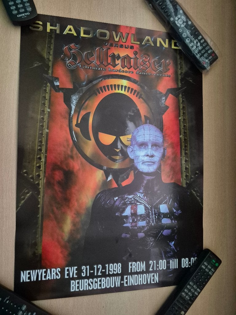 Shadowland vs Hellraiser Hardcore Dance Event Poster 1998, Ophalen of Verzenden, A1 t/m A3, Muziek, Rechthoekig Staand