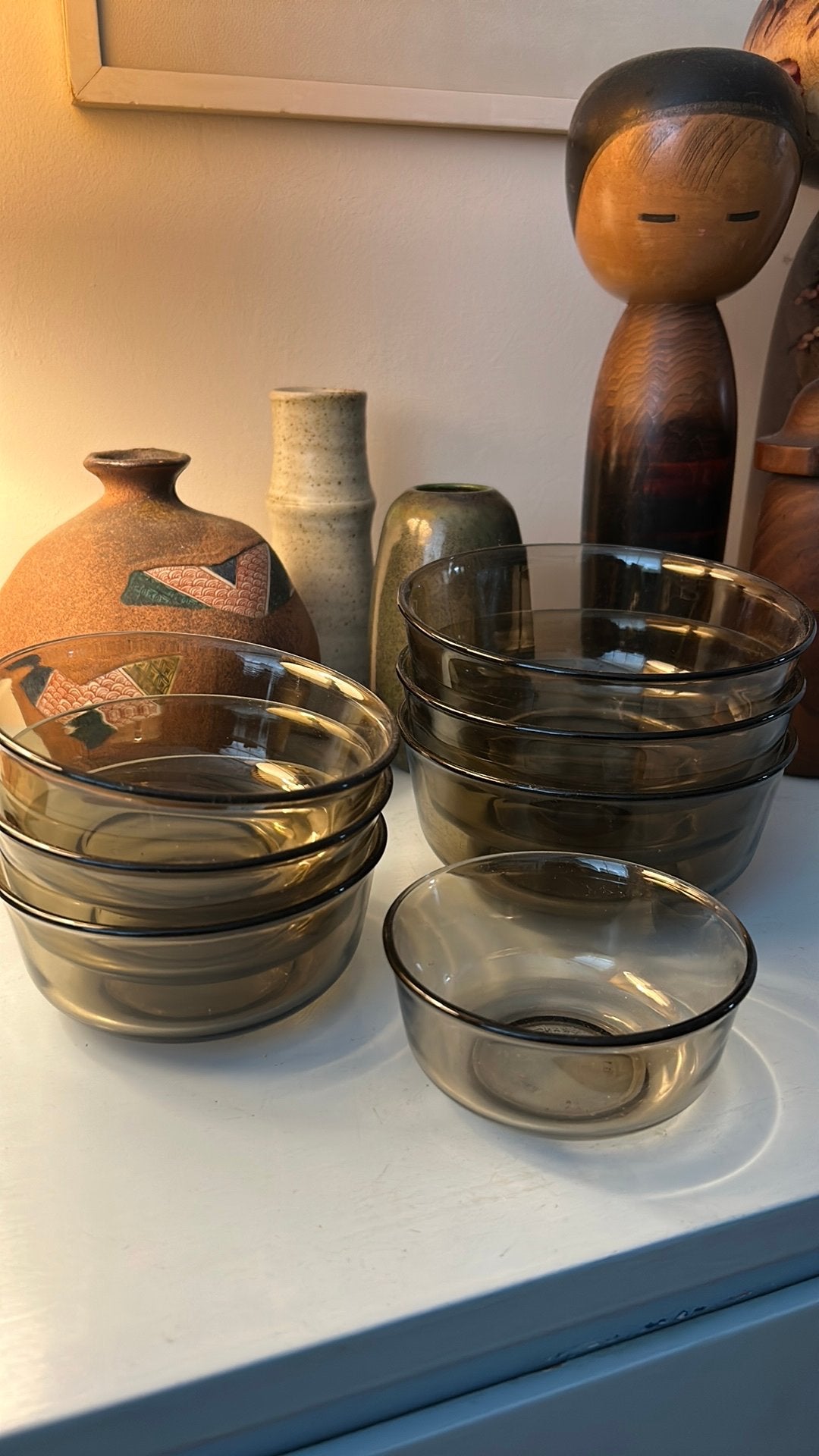 Set vintage Arcopal kommetjes rookglas, Huis en Inrichting, Gebruikt, Ophalen of Verzenden, Glas, Kom(men)