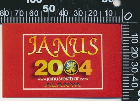 Sticker: Bar Disco Janus - 2004 - Alanya Turkiye (1), Ophalen of Verzenden, Zo goed als nieuw, Bedrijf of Vereniging