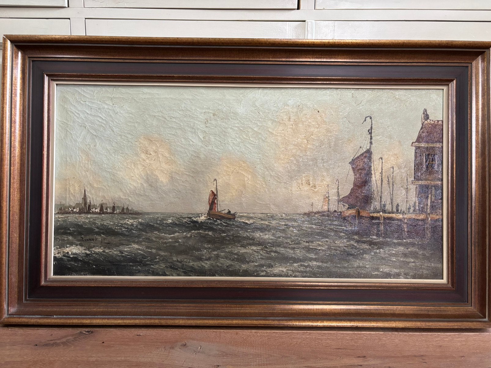 Prachtig havenzicht olieverfschilderij, Maritiem / water, Ophalen of Verzenden, Olieverf, Klassiek