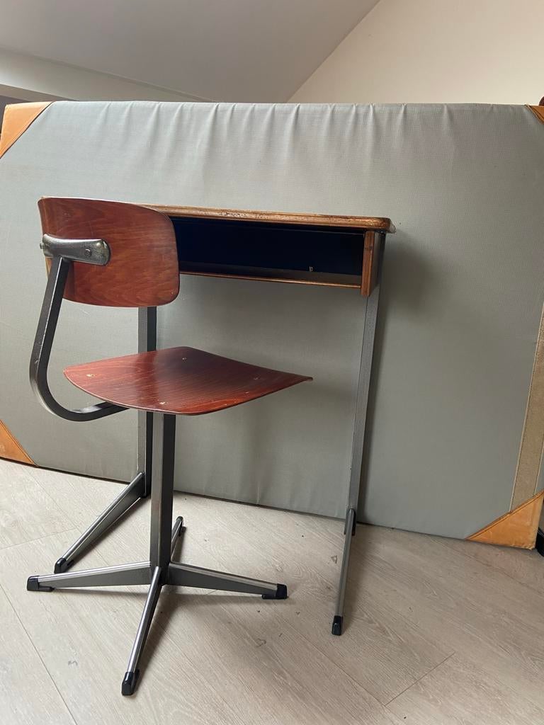 Vintage Schoolbureau met stoel, Ophalen, Gebruikt, Tafel(s) en Stoel(en)
