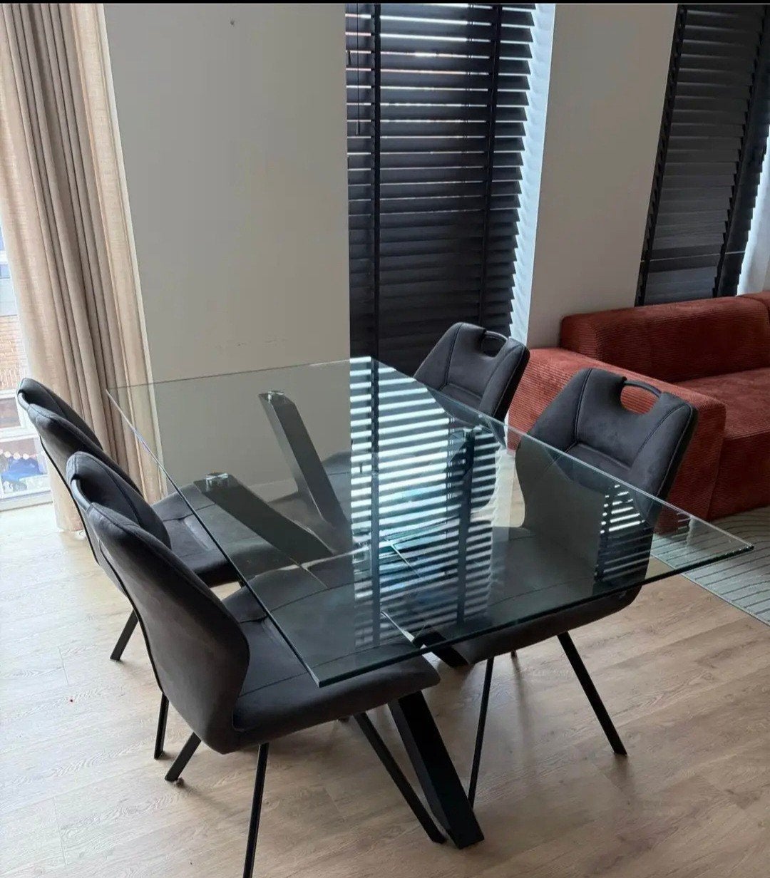 Glazen eettafel - Modern design, Ophalen, 50 tot 100 cm, Zo goed als nieuw, Glas