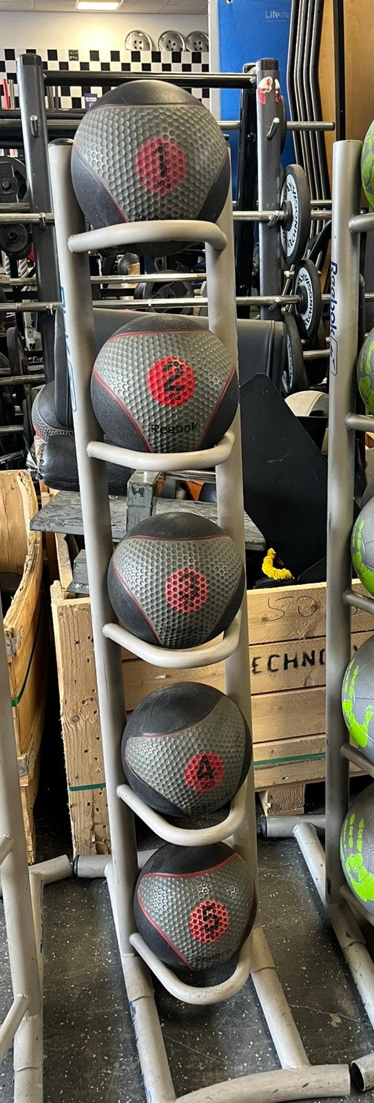 Reebok medicine ballen 1-5 kg met rek, Sport en Fitness, Fitnessmaterialen, Gebruikt, Reebok, Fitnessbal, Met rek