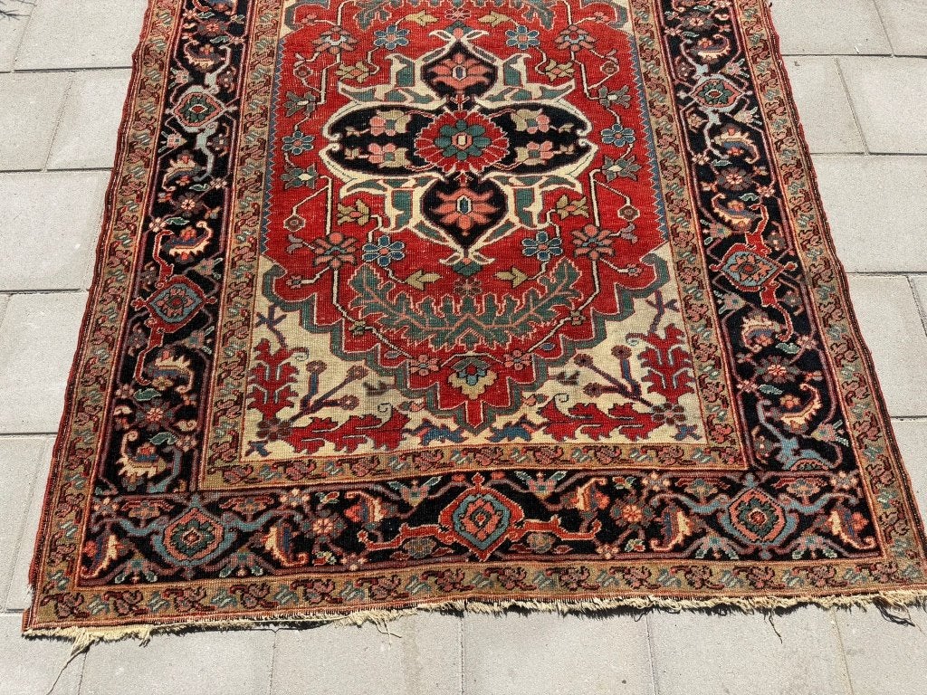 Antiek Heriz Sarab tapijt – 195  153 cm, Gebruikt, Geel, Ophalen of Verzenden, NA