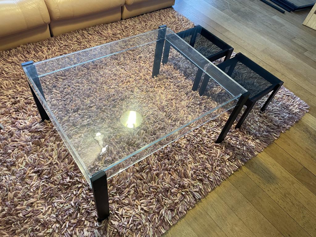 KOOPJE! DANISH DESIGN salontafel en bijzettafeltjes, Ophalen, Minder dan 45 cm, Vierkant, 55 tot 75 cm
